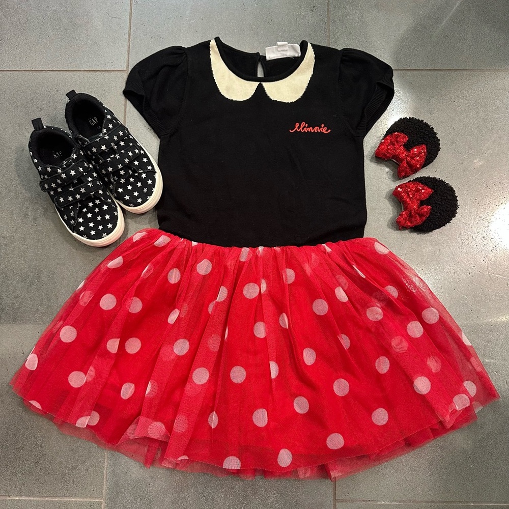 Disney Gap 5 10c Minnie Mouse Dress Up Tulle Outfit Set Sequin Bling Clip Shoes